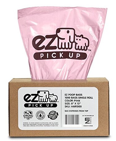 EZ PICK 1000 Pet Waste Disposal Dog Poop Bags EZ Pick Up Bag Pink single roll 9x12 Large