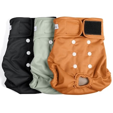 Grecle Female Dog Diapers Premium Reusable Diapers for Dogs in Heat Highly Absorbent LeakFree with Adjustable Snaps Brown Black M 1 Pack