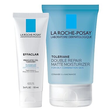 La Roche-Posay La RochePosay Acne Skin Care Set Toleriane Double Repair Matte Moisturizer 75ml Effaclar Medicated Gel Cleasner 100ml Gel Moisturizer with Niacinamide Acne Cleasner with Salicylic Acid