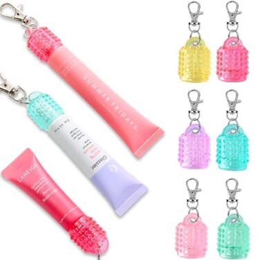 Cupoita Lip Balm Keychain Cap for Laneige Summer Friday and Glossier Lip Balm Holder for Lanyard or Bag Lip Gloss Keychain for WomenReplacement Cap with Stopper Prevent Spills