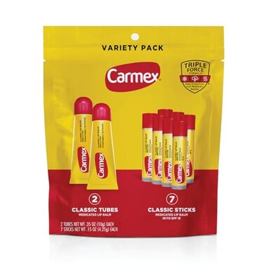 Carmex Classic Medicated Lip Balm Pack Lip Moisturizer for Chapped Lips 9Count Variety Pack Bag 2 Tubes 7 Sticks