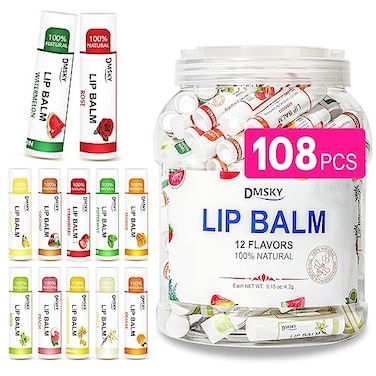 Dmsky DMSKY Lip Balm Bulk 108 Pack Lip Balm Hydrating with Vitamin E and Coconut Oil 12 Flavors Lip Moisturizer Treatment Party Favors Bulk Gift