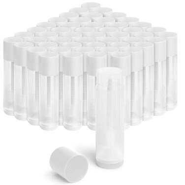 JuLand 50 Pack Empty Lip Balm Containers Bulk 55ml Clear TwistUp Tubes with White Caps Refillable Chapstick Tube for DIY Lip Balm Making