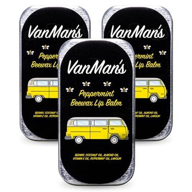 The VanMan Vanmans Handmade Peppermint Beeswax Lip Balm 3 Pack Peppermint Balm with Rosemary Almond and Coconut Oil Bee Balm with Vitamin E Ideal for Dry Lips