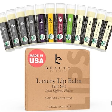 Beauty by USDA Organic Lip Balm USA Made with Natural Ingredients 12Pack 6 flavors Beeswax Coconut Oil Vitamin E Moisturizing Chapstick for Dry Cracked Lips Lip Care Gift Set