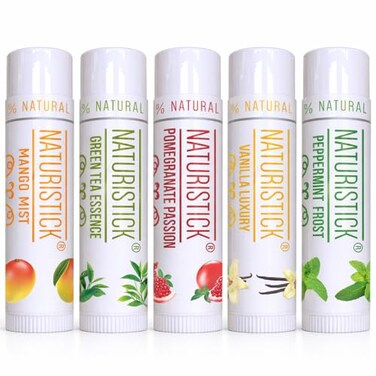 Naturistick Natural Beeswax Lip Balm 5Pack Assorted Flavors Moisturizing Lip Care 015 oz Tubes