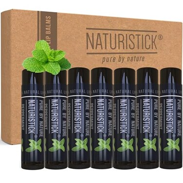 Naturistick Natural Beeswax Lip Balm 7Pack Peppermint Black Tubes Standard 015 oz Tubes