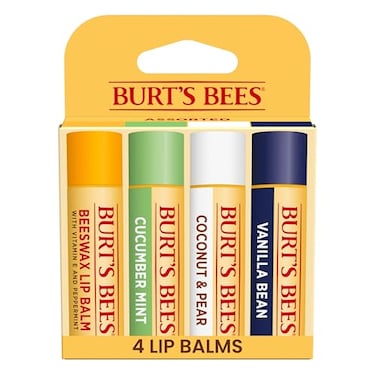 Burt's Bees Burts Bees 100 Natural Moisturizing Lip Balm Multipack Original Beeswax Cucumber Mint Coconut Pear and Vanilla Bean with Beeswax Fruit Extracts 4 Tubes