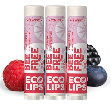 Eco Lips Vegan Superfruit Bee Free Lip Balm Includes Candelilla Wax Organic Cocoa Butter and Coconut Oil 100 PlasticFree Plant Pod Packaging 3Pack