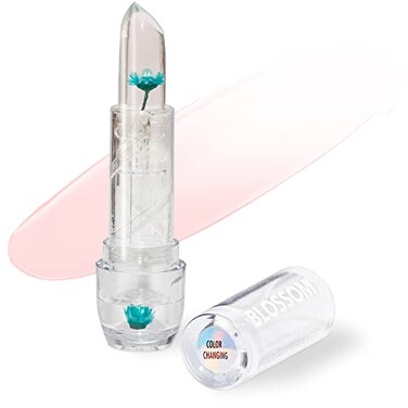 Blossom Lip Gloss Moisturizing pH Lip Balm Strawberry Scented Color Changing Crystal Lip Stain Tint Infused with Real Flowers 3g Turquoise