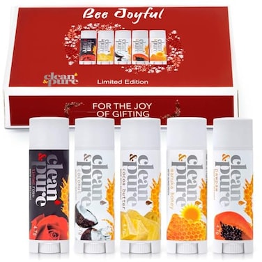 Clean & Clean Pure AustralianMade Moisturizing Lip Balms 100 Natural Bee Joyful 5Pack and Vitamin E Oil Flavored Lip Balm for Dry Chapped Lips Made in Australia