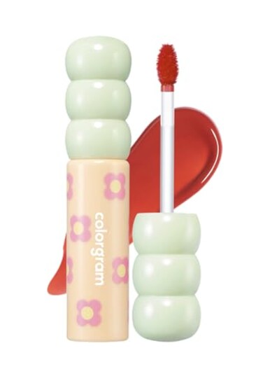 COLORGRAM Fruity Glass Tint 06 Joyful Tomato Korean Long Lasting Waterproof Lip Stain l Glossy Dewy Lip Gloss Highly Pigmented Bright Red Orange Shade with Glowing effect 011 Oz