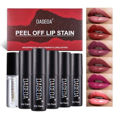 DAGEDA 5 Colors Peel Off Lip Stain SetTattoo Lip Stain Tint with Moisturizing Lip Oil Highly PigmentedWaterproof Longlasting Peel Off Lip Liner StainMatte Finish Lip Makeup