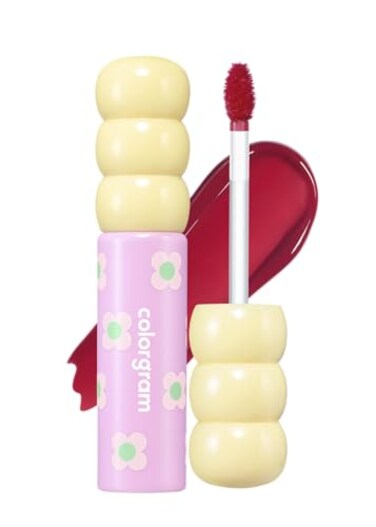 COLORGRAM Fruity Glass Tint 08 Lovely Raspberry Korean Long Lasting Waterproof Lip Stain Glossy Dewy Lip Gloss Highly Pigmented Raspberry Red Shade with Glowing effect 011 Oz