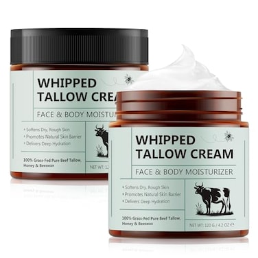 Cacukn Whipped Beef Tallow for Skin Organic Face Moisturizer with Grass Fed Beef Tallow Raw Honey Deeply Moisturizes Face Body Reduces Skin Irritation and Sensitivity 2 Pcs