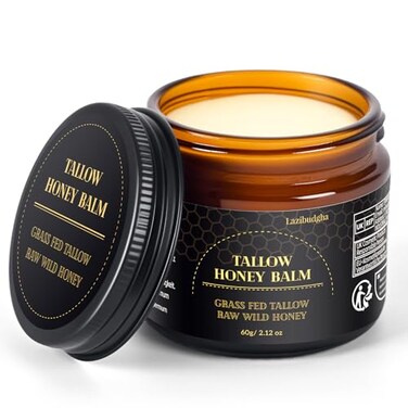 Lazibudgha Beef Tallow for Skin Tallow and Honey Balm for Face GrassFed Tallow for Body Deep Nourishing 21oz 60g