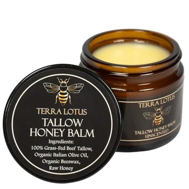 Terra Lotus Organic GrassFed Beef Tallow Balm with Raw Honey Moisturizing Cream Handmade AllNatural Moisturizer 2 Oz Unscented