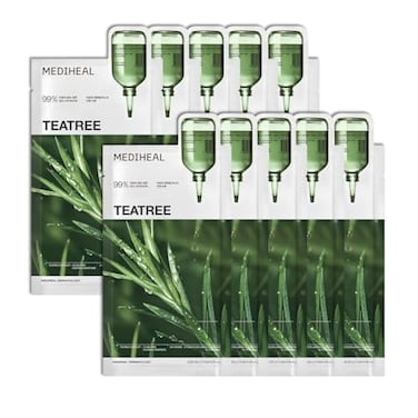 MEDIHEAL Essential Face Mask Teatree Calming Moisutre 10 pcs with 99 Purity Teatree for Intensive Soothing Deep Hydration suitable for acneprone skin Vegan Formula Korean Sheet Mask