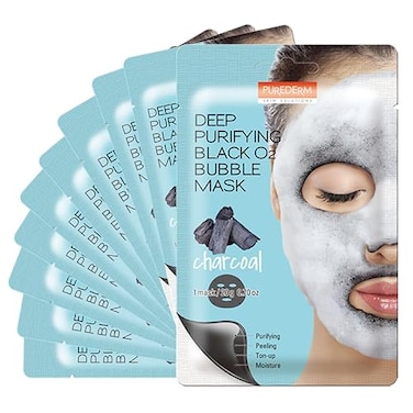 Purederm Charcoal Bubble Face Mask Deep Cleansing and Purifying for Pore Minimizing and Detox Korean Skincare for Combination and Oily Skin 10 Pack