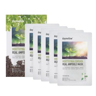daymellow Sheet Mask 5PACK Houttuynia Cordata Real Ampoule Masks Face Sheet Mask Heartleaf Panthenol Tea Tree Hydrating Acne Soothes Redness Deep Moisturizing Korean Skincare