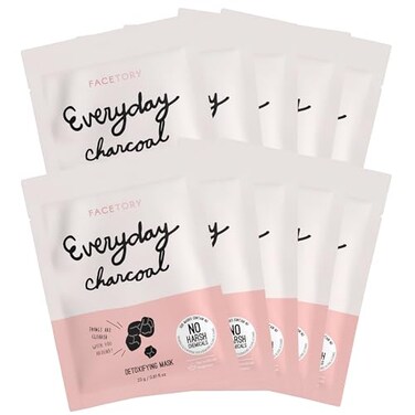 FACETORY K Beauty Face Mask Skin Care Everyday CHARCOAL Detoxifying Sheet Mask PlantBased Charcoal Face Mask 10 Pack