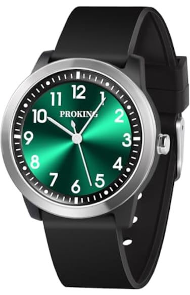 PROKING Kids Analog Watch for Girls 518 Years with Soft TPU Strap 5ATM Waterproof BlackGreen Face 1013
