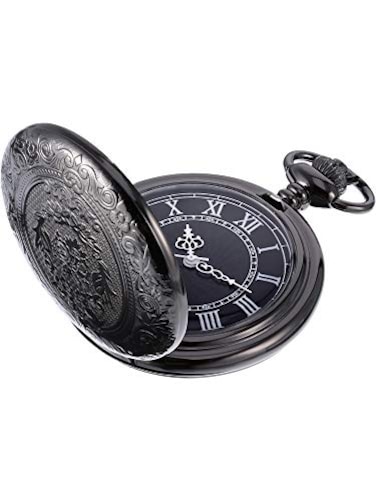 Hicarer Mens Quartz Pocket Watch with Black Dial and Chain Black Quartz Movement