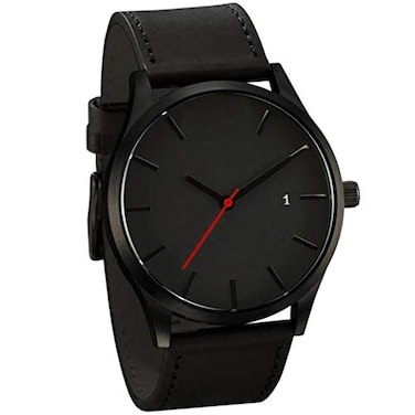 LsvtrUS Popular LowKey Mens Quartz Wristwatch Minimalist Connotation Leather Watch Black