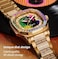 RAINTEN R9011A Mens Automatic Watch Colorful Graffiti Dial Square Case Multicolor Zircon Bezel Real Diamond Accent Steel Strap with 168 Zircon Stones
