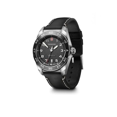 Victorinox Swiss Army Automatic Black Dial Black Leather Strap Watch 42mm 242044