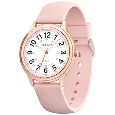 Beeasy Waterproof Nurse Watch 38mm Analog Watch with 1224 Time Easy Read Luminous Dial Soft Silicone Band for Comfort Silent Second Hand Nursing Watch for Student Nurses Doctors