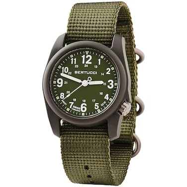 BERTUCCI DX3 Field Watch Olive Dial and Forest Nylon Band Matte Finish 4 Year Battery Life 50 M Water Resistance