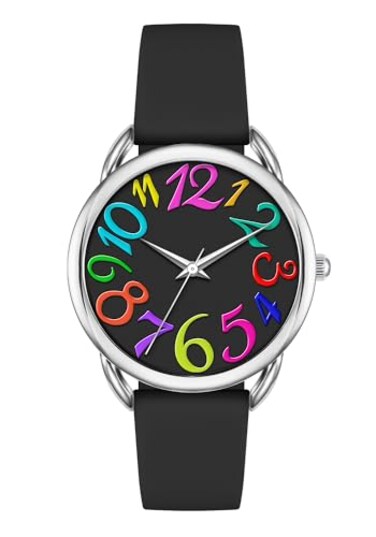 Bisley 38MM Women Watch Big Numeral Dial Easy to Read Black Silicone Strap Watch