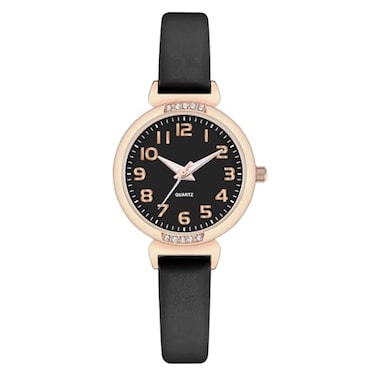 NUOVO Womens Rose Gold Watch with Diamonds Arabic Numerals Waterproof Casual Style with Crystal Accented Leather Strap Analog Display