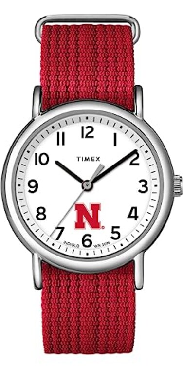 Timex Unisex Weekender 38mm Watch Nebraska Cornhuskers with SlipThru Single Layer Strap