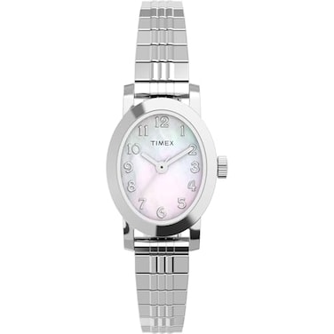 Timex Womens Cavatina 18mm Watch SilverTone Expansion Band Mother of Pearl Dial SilverTone Case