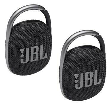 JBL 2 Pack Clip 4 Waterproof Wireless Audio Bluetooth Speaker Bundle Black