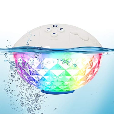 Blufree Floating Pool Speaker wColorful Lights Portable Wireless Pool Speaker Bluetooth Waterproof IP68 Builtin Mic Crystal Clear Sound Floating Hot Tub Speakers for Pools Party Outdoor White