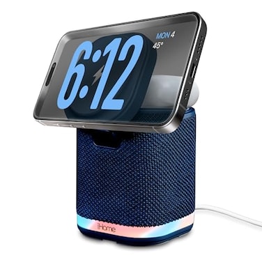 iHome Bluetooth Speaker with Wireless Charger Charging Station with Color Changing Night Light Blue iPBT50L