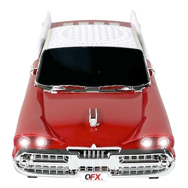 QFX Bluetooth 1959 Retro Classic Car Speaker Dual 2inch Speakers HandsFree Link Builtin Microphone FM Radio and LED Party Lights Red BT1959RED