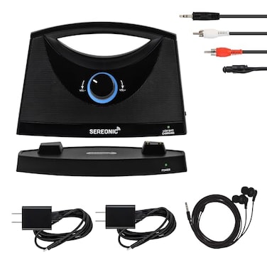 SEREONIC PRO Portable Wireless TV Speakers for Smart TV Without The Blaring Volume Ideal for Elderly and Hard of Hearing with Extra Earbuds and Power Adapter 100ft Range Black
