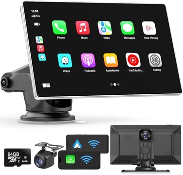 Madoec Portable Apple Carplay Screen for Car 9 Wireless Apple Carplay Android Auto4K Dash Cam1080p Backup Camera DVRCar Audio Receivers GPS Navigation Mirror Link BluetoothFM Siri