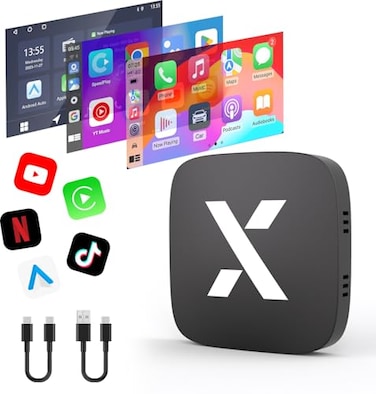 Fexier FEXIER X Car Play Magic AI Box Stream YouTube Netflix Disney Wireless CarPlay Android Auto Adapter Support Play StorePhone MirroringTFUSB Drive USB A USB C for Builtin Wired CarPlay Car