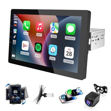 Haudio 101 Inch Single Din 360 Rotatable Car StereoSupport Wireless CarPlay and Android Autowith 1080P Rear CameraMirror LinkBluetoothMusic PlayAUXFMAMSWCRDSSingle DIN Car Stereo Radio