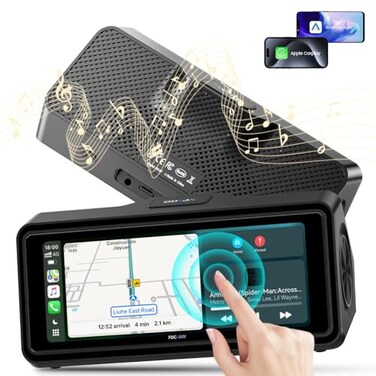 FocuWay Portable Apple Carplay Screen for Car Touch Screen with Wireless Android Auto Car Audio Receivers with Voice Control Mirror Link Music Play GPS Navigation Builtin Customized Speakers Black