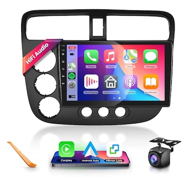 podofo Car Radio Stereo with HiFi Audio for Honda Civic 20012005 Wireless CarPlayAndroid Auto 9 Inch HD Touch Screen Android 13 GPS WiFi Bluetooth FMRDS EQ HD Backup Camera