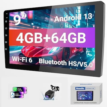 Haudio 9 Inch Android Car Stereo Double Din Wireless CarPlay Android Auto Universal Touch Screen Car Stereo with WiFi 6 Bluetooth GPS Backup Camera 464GB FMAM Radio