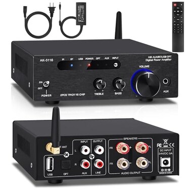 Beffkkip Amplifier Home AudioStereo Receiver Bluetooth 50 Power amp 100W x2 Wireless HiFi Stereo Class D Digital 2 Channel Integrated with Bass Treble Control for Passive Speakers