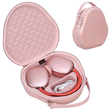 Canboc Case Compatible with Apple Max Wireless OverEar Headphones Extra Space fits Cable Charger Pink PU
