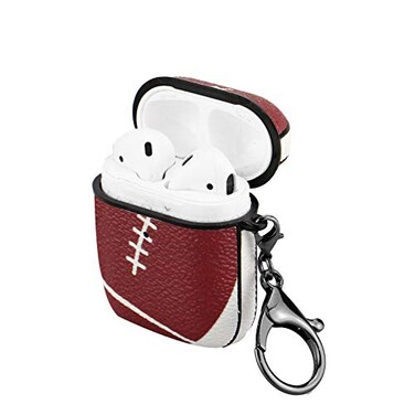 KAMPETACE Airpods 12 Case FootballFootball Design Hard Scratch Proof Case Leather Cover for Earphone Airpods 12with Keychain Front LED Visible